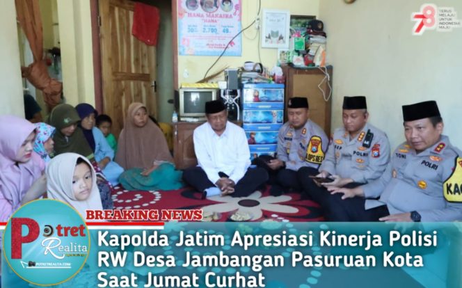 
 Kapolda Jatim Apresiasi Kinerja Polisi RW Desa Jambangan Pasuruan Kota Saat Jumat Curhat