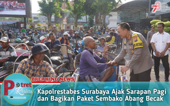 
 Kapolrestabes Surabaya Ajak Sarapan Pagi dan Bagikan Paket Sembako Abang Becak