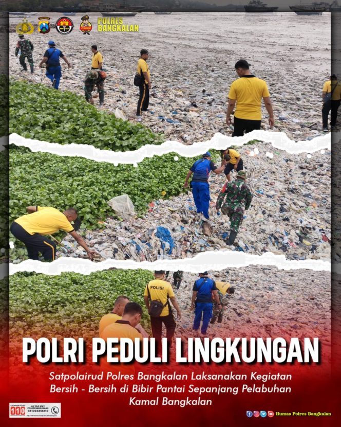 
 Satpolairud Polres Bangkalan Peduli Lingkungan Dalam Program Kamal Beach Ligt Up