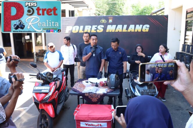 
 Gercep Polres Malang Berhasil Amankan Tersangka Pencuri Motor Kurir Yakult yang Viral di Medsos