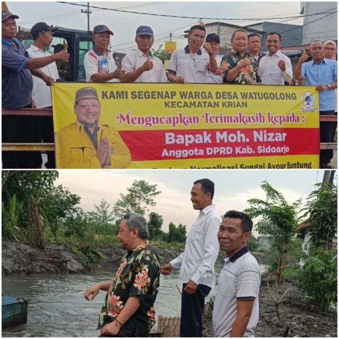 
 Anggota Komisi C DPRD Sidoarjo Dari Fraksi Golkar Meninjau Normalisasi Sungai Buntung di Desa Watugolong