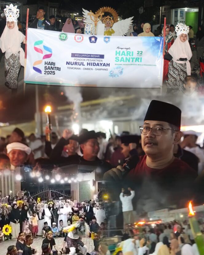 
 Bersholawat Kecamatan Omben Kebakaran Kobaran Obor Berjalan Ratusan Santri Memperingati Hari Santri Nasional