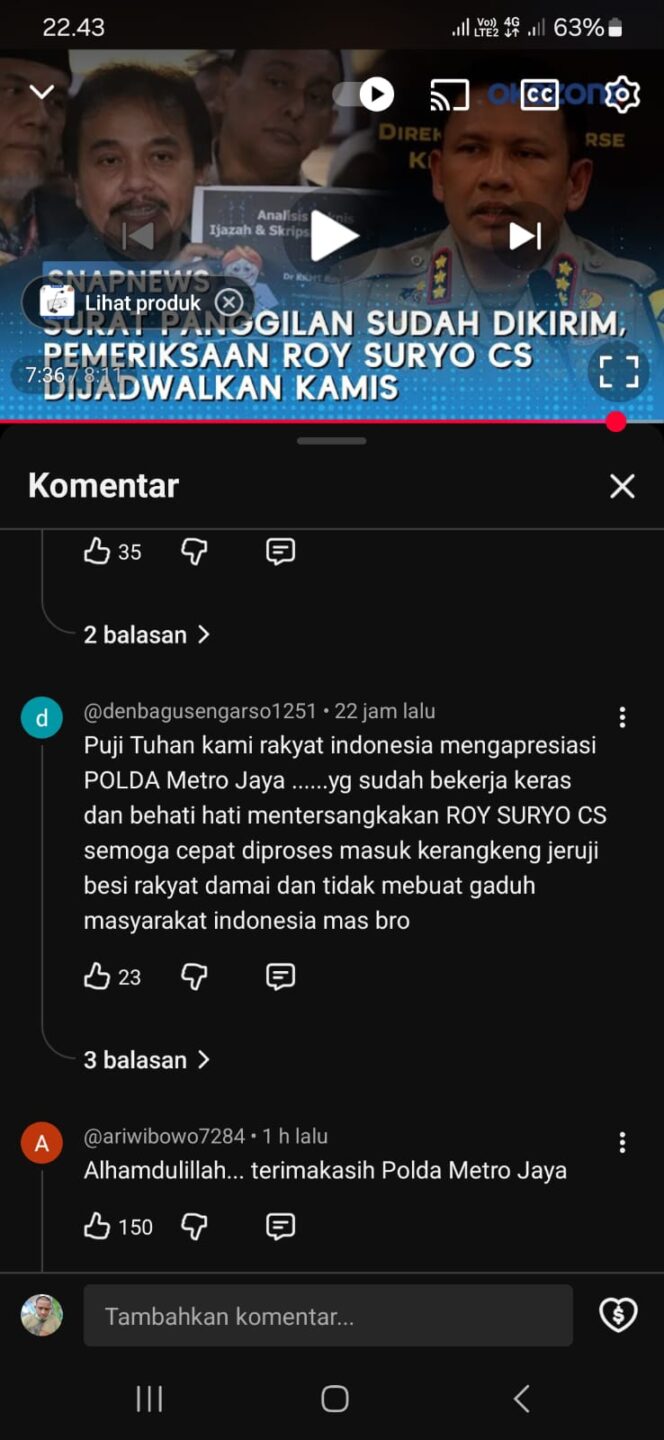 
 99% Warganet Dukung Polda Metro Jaya, dan Berharap Roy Suryo Cs Masuk Penjara