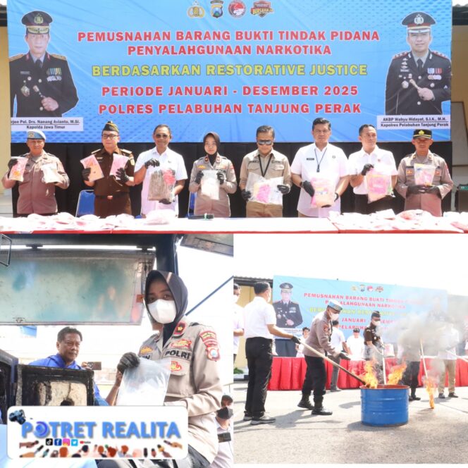 
 Polres Pelabuhan Tanjung Perak Musnahkan Barang Bukti Narkotika Hasil Ungkap 304 Kasus Selama 2025