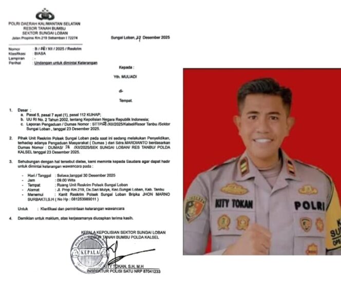 
 Kapolsek Sungai Loban Kembali Disorot, Pemanggilan Warga Berbasis Dumas Dipertanyakan