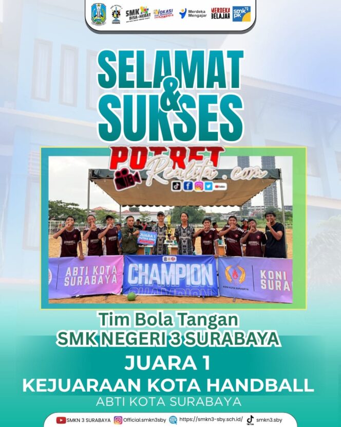 
 Tim Handball SMKN 3 Surabaya Juara 1 Kejurkot 2025