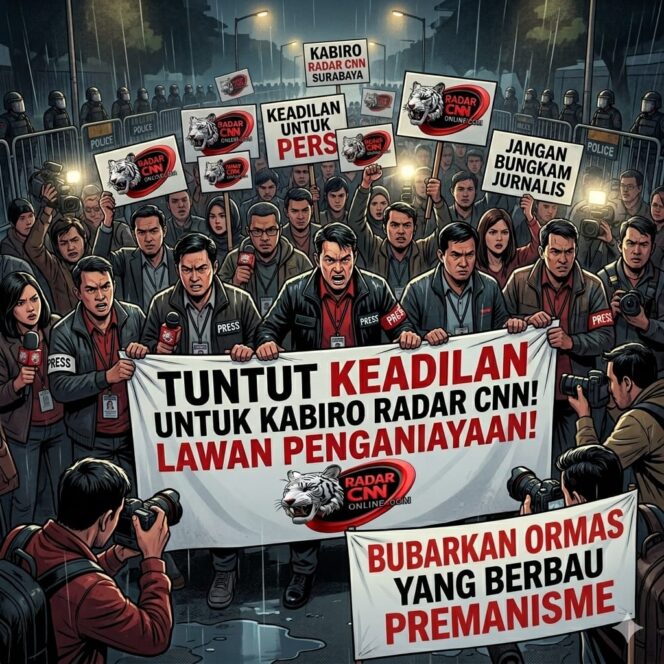 
 Jurnalis Radar CNN dan MADURA ASLI SEDARAH (MADAS) Gelar Aksi, Tuntut Keadilan atas Penganiayaan Kabiro Surabaya