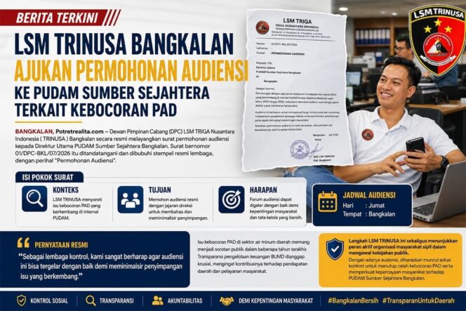 
 LSM TRINUSA Ajukan Audiensi ke PUDAM Sumber Sejahtera Bangkalan Bahas Isu Dugaan Kebocoran PAD