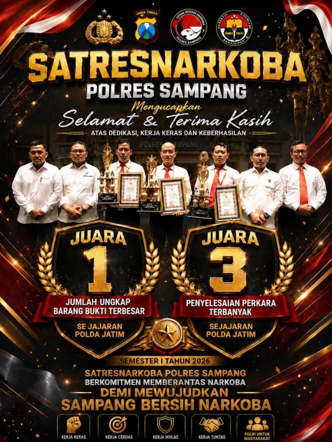 
 Di Bawah Komando Iptu Yuda Julianto, Satresnarkoba Polres Sampang Ukir Dua Prestasi Bergengsi di Polda Jatim