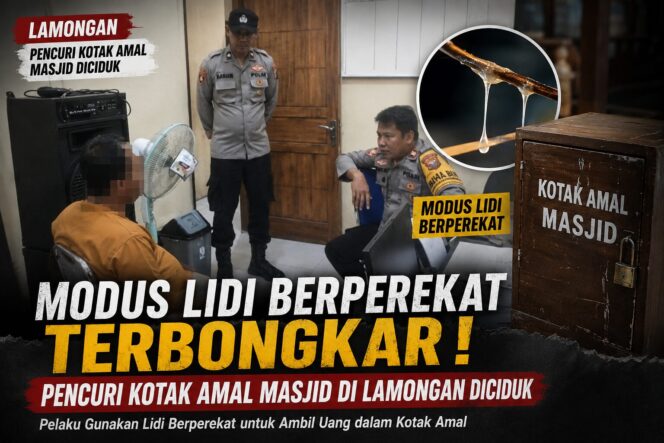 
 Modus Lidi Berperekat Terbongkar, Pencuri Kotak Amal Masjid di Lamongan Diciduk