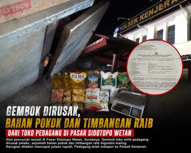 
 Gembok Dirusak, Bahan Pokok dan Timbangan Raib dari Toko Pedagang di Pasar Sidotopo Wetan