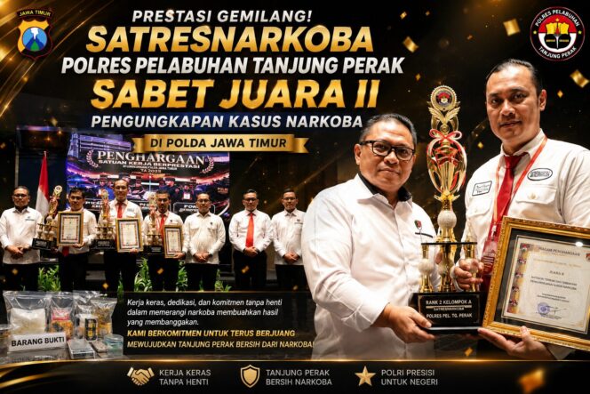 
 Prestasi Gemilang! Satresnarkoba Polres Pelabuhan Tanjung Perak Sabet Juara II Pengungkapan Kasus Narkoba