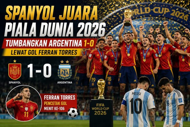 
 Spanyol Juara Piala Dunia 2026, Tumbangkan Argentina 1-0 Lewat Gol Ferran Torres