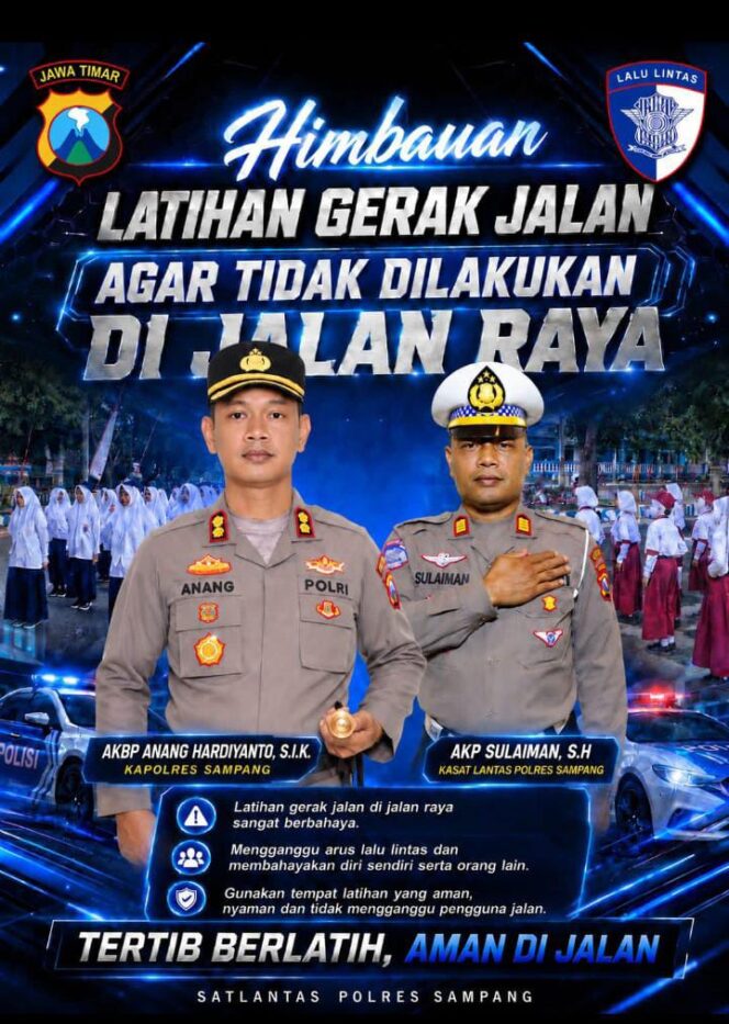 
 Latihan Gerak Jalan di Jalan Raya Berisiko, Satlantas Polres Sampang Imbau Pelajar Utamakan Keselamatan