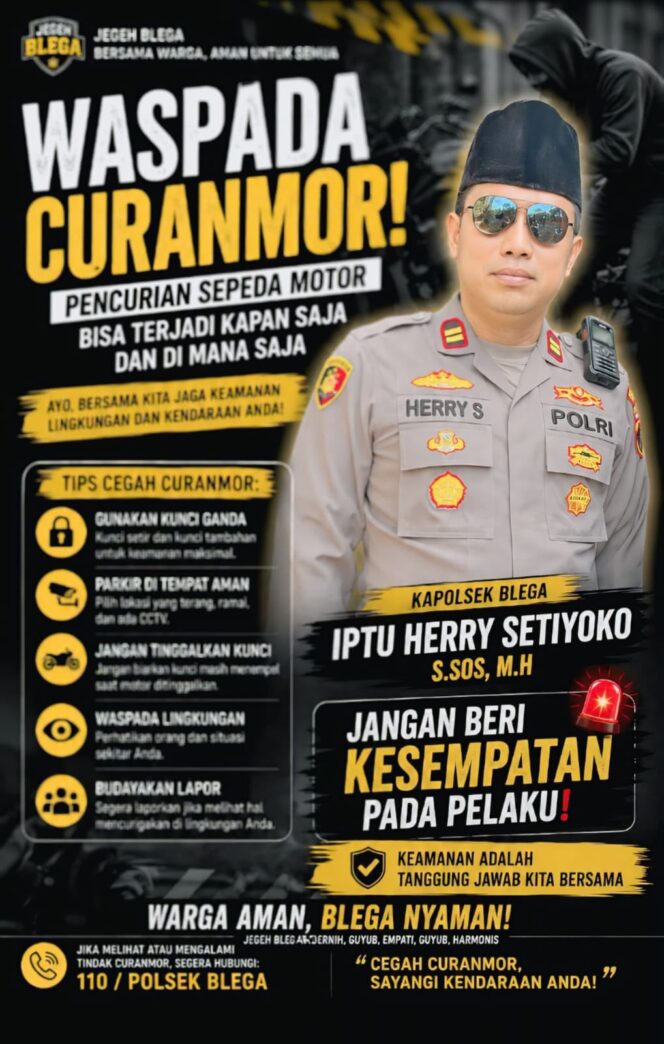 
 Kapolsek Blega Ajak Warga Bersama Cegah Curanmor, Jaga Keamanan Lingkungan