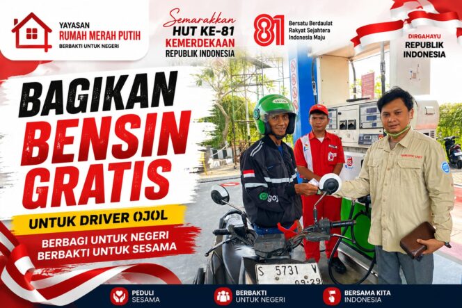 
 HUT RI ke-81, Yayasan Rehabilitasi Rumah Merah Putih Gelar Aksi Sosial Isi BBM Gratis untuk Driver Ojol