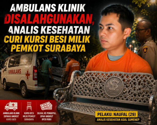 
 Ambulans Klinik Disalahgunakan, Analis Kesehatan Curi Kursi Besi Milik Pemkot Surabaya