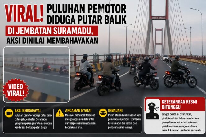 
 Viral! Puluhan Pemotor Diduga Putar Balik di Jembatan Suramadu, Aksi Dinilai Membahayakan