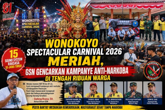 
 Wonokoyo Spectacular Carnival 2026 Meriah, GSN Gencarkan Kampanye Anti-Narkoba di Tengah Ribuan Warga