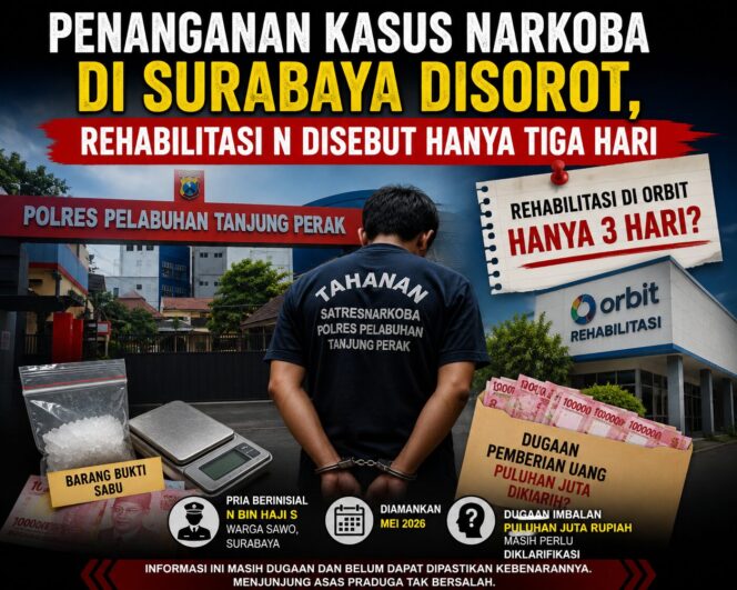 
 Penanganan Kasus Narkoba di Surabaya Disorot, Rehabilitasi N Disebut Hanya Tiga Hari