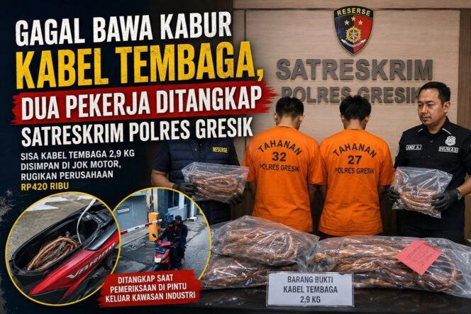 
 Gagal Bawa Kabur Kabel Tembaga, Dua Pekerja Ditangkap Satreskrim Polres Gresik