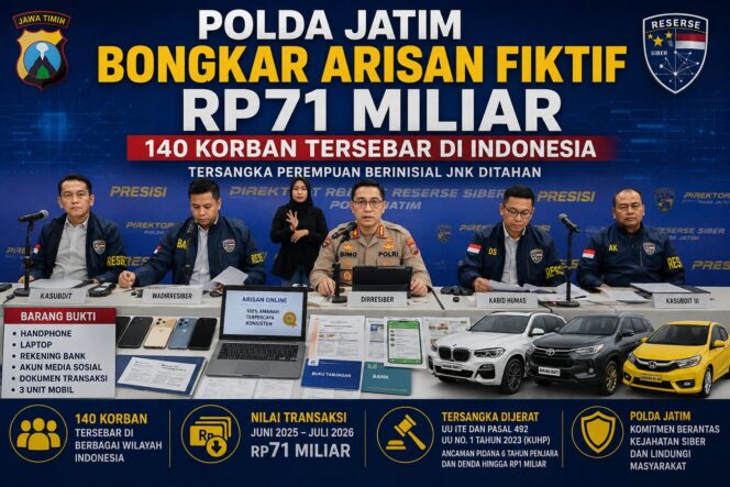 
 Polda Jatim Bongkar Arisan Fiktif Rp71 Miliar, 140 Korban Tersebar di Indonesia