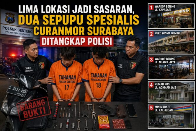 
 Lima Lokasi Jadi Sasaran, Dua Sepupu Spesialis Curanmor Surabaya Ditangkap Polisi