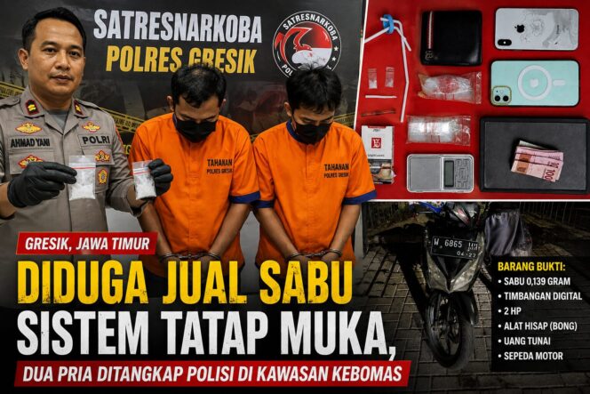 
 Diduga Jual Sabu Sistem Tatap Muka, Dua Pria Ditangkap Polisi di Kawasan Kebomas