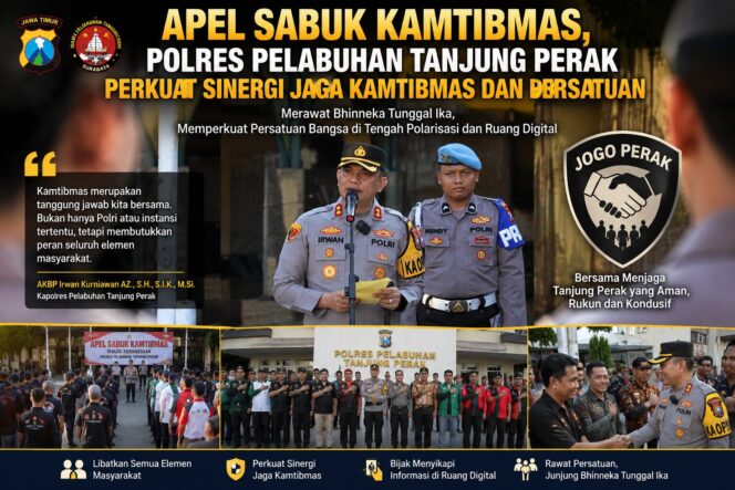 
 Apel Sabuk Kamtibmas, Polres Pelabuhan Tanjung Perak Perkuat Sinergi Jaga Kamtibmas dan Persatuan