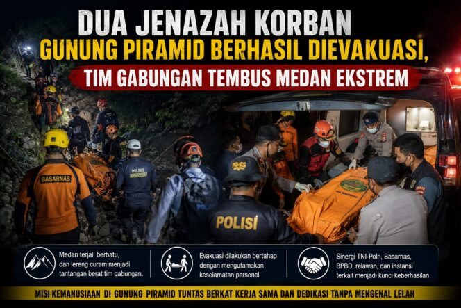 
 Dua Jenazah Korban Gunung Piramid Berhasil Dievakuasi, Tim Gabungan Tembus Medan Ekstrem