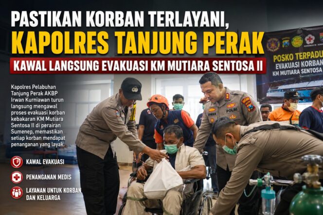 
 Pastikan Korban Terlayani, Kapolres Tanjung Perak Kawal Langsung Evakuasi KM Mutiara Sentosa II