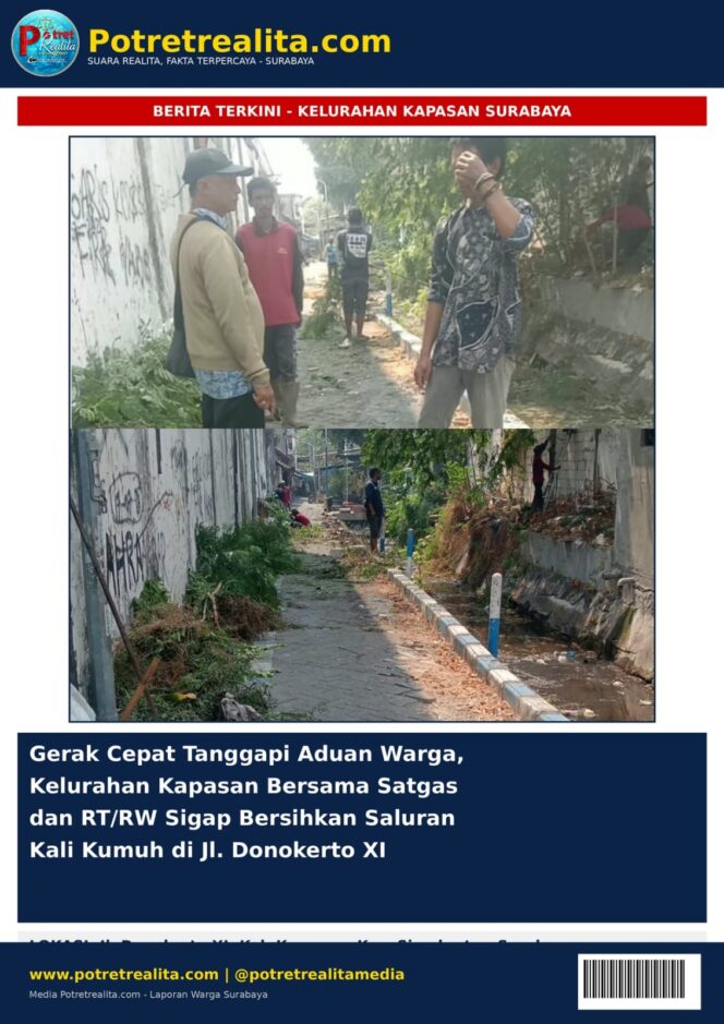 
 Peduli Kebersihan Lingkungan, Kelurahan Kapasan Turun Langsung Bersihkan Saluran Air di Donokerto XI
