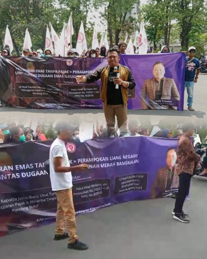 
 APMP Jatim Demo di Polda Jatim, Desak Usut Dugaan Praktik Peleburan Emas Ilegal di Bangkalan Selama 10 Tahun