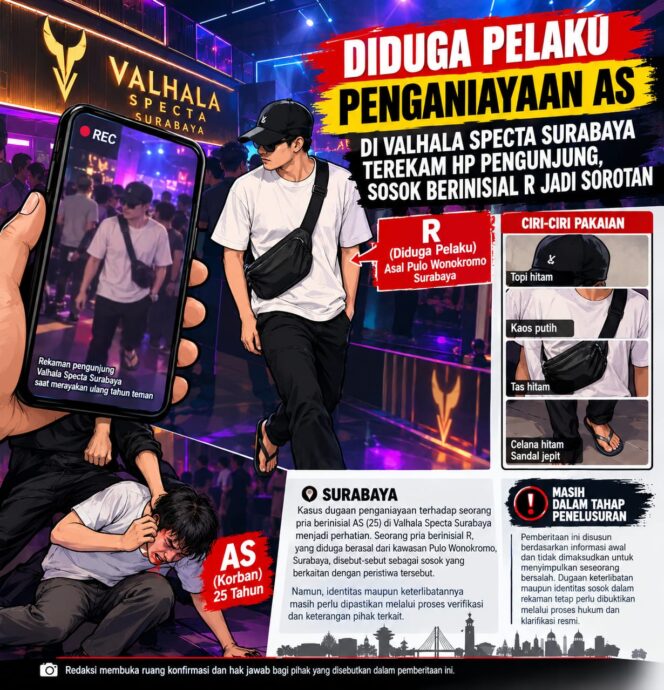 
 Diduga Pelaku Penganiayaan AS di Valhala Specta Surabaya Terekam HP Pengunjung, Sosok Berinisial R Jadi Sorotan